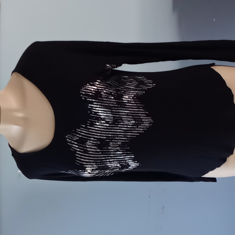 Metallic Silver Black Top